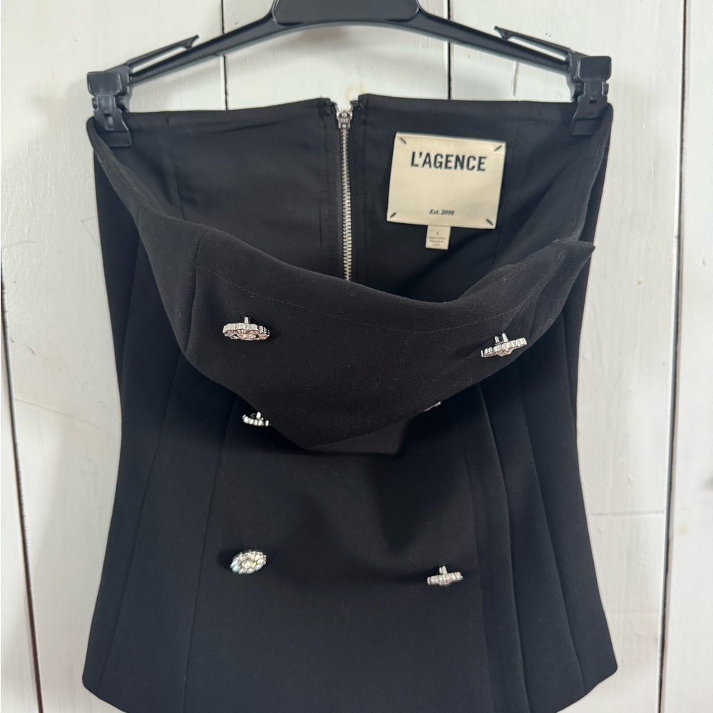 L'AGENCE.  strapless crystal-embellished woven bustier top - Picture 5 of 8